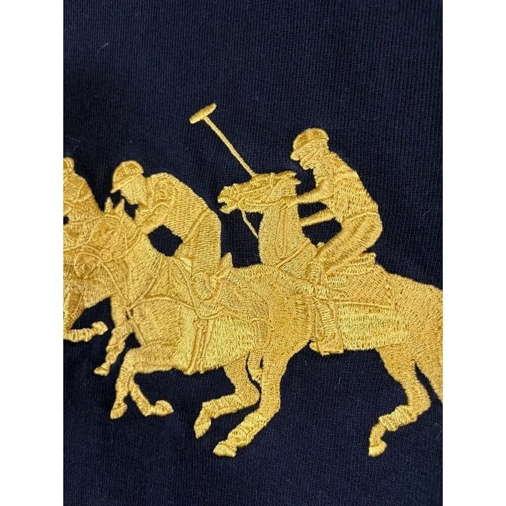 Ralph Lauren XL 3 Horse‎ Hoodie Black Kid Preppy Embroidery Luxury Classic Retro